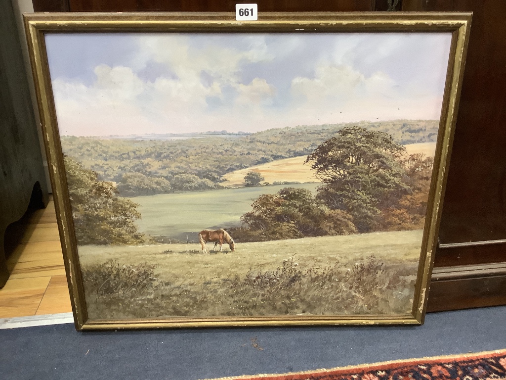 Allan Morgan (1952-), oil on canvas, Horse in a landscape, signed, 50 x 60cm